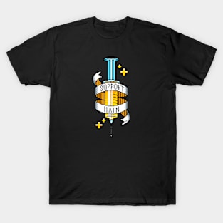 Support Main Gamer Yellow Pixel Art Syringe T-Shirt